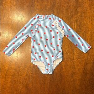 12 Month Girl Striped Long Sleeve One Piece Swimsuit with Strawberries